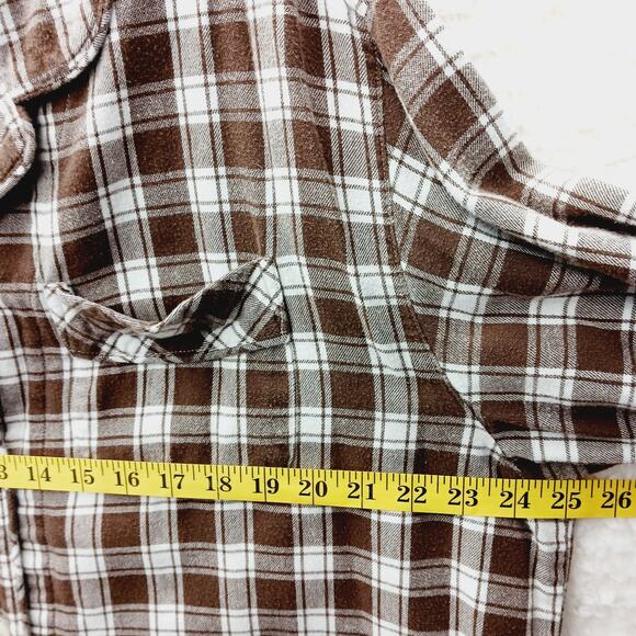 Top PJ Button-Up 1X Brown Plaid Flannel Cottagecore Cozy Soft Loungecore Sleep - Picture 3 of 6